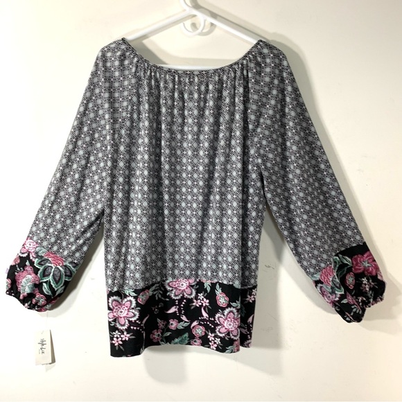 Style & Co Mixed Print Bishop Sleeve Top - Picture 9 of 10